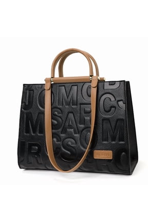 Genuine Leather Cowhide Tote Bag, Women's Letter Embossed Shoulder Crossbody Bag
