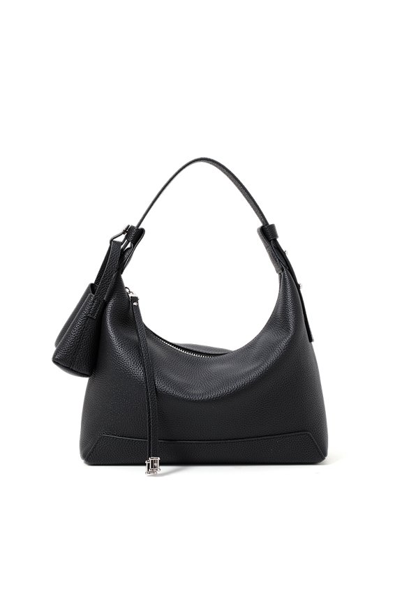 Genuine Cowhide Lychee Pattern Crescent Moon Shaped Underarm Shoulder Bag, Crossbody & Handheld Bag