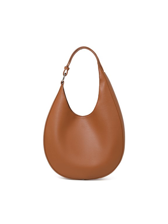 Genuine Cowhide Lychee Pattern Crescent Moon Underarm Bag, Horn Bag, Shoulder & Handheld Bag