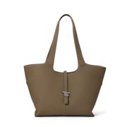 Genuine Cowhide Lychee Pattern Large Capacity Casual Tote Shoulder Handbag