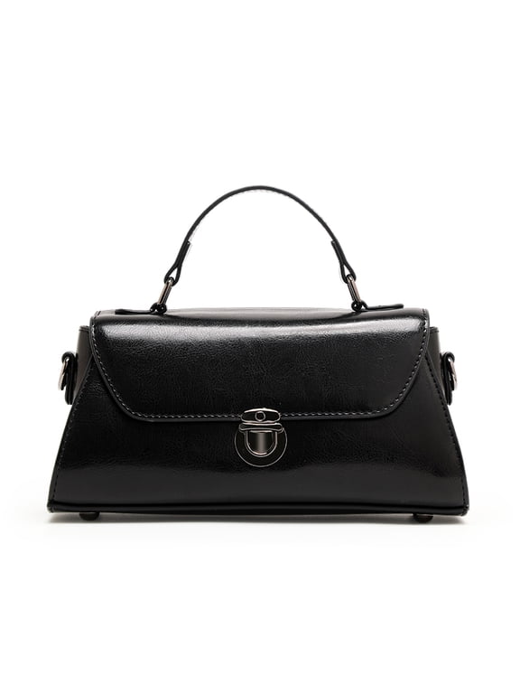 Genuine Cowhide Lychee Pattern Oil Wax Leather Women's Flap Shoulder Bag Doctor Square Bag