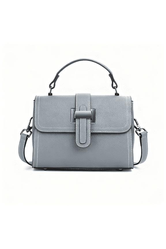 Genuine Cowhide Lychee Pattern Shoulder Bag, Commute Messenger Bag, Flap Handbag