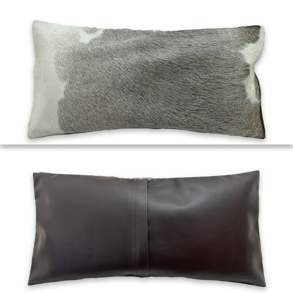 Genuine Cowhide Pillow Cover 12"x24" – Natural Leather Accent for Rustic Décor