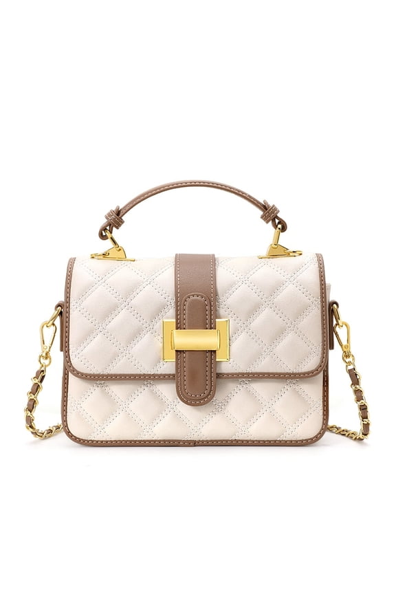 Genuine Leather Cowhide Women's Quilted Crossbody Bag, Top Handle Satchel Purse, Shoulder Flap Handbag