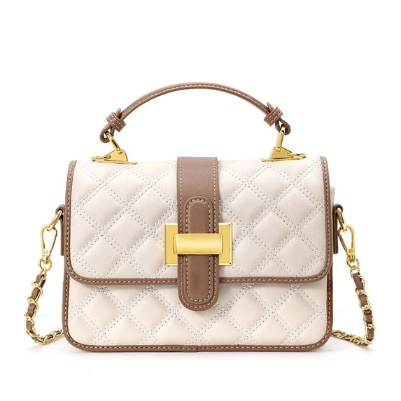 Genuine Leather Cowhide Women's Quilted Crossbody Bag, Top Handle Satchel Purse, Shoulder Flap Handbag