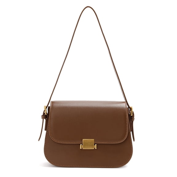 Leather Blend Cowhide Crossbody Bag, Women's Retro Lock Saddle Shoulder Purse