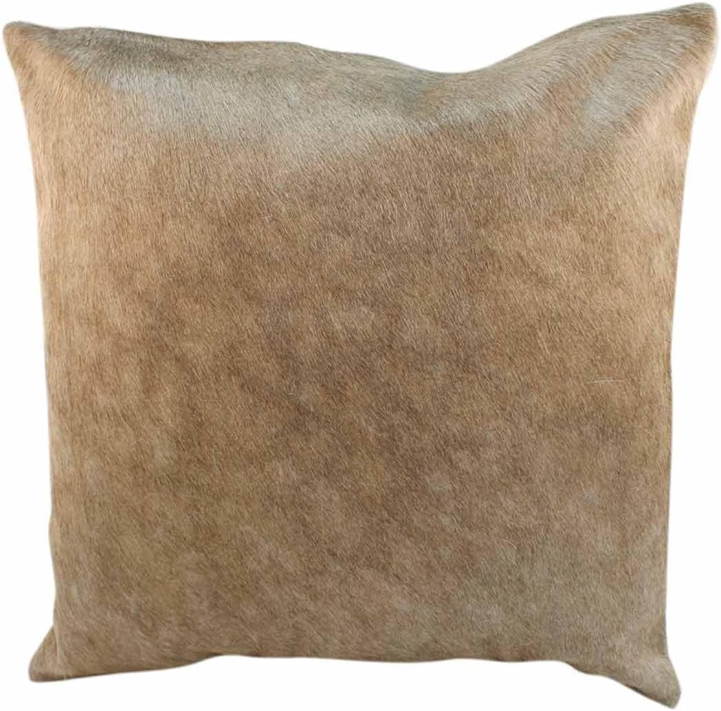 Genuine Cowhide Throw Pillow (Taupe, 20X20) Authentic Brazilian