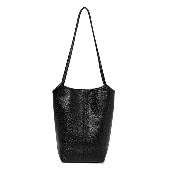 Genuine Leather Bucket Tote Bag, Women's Pebbled Shoulder Handbag Purse