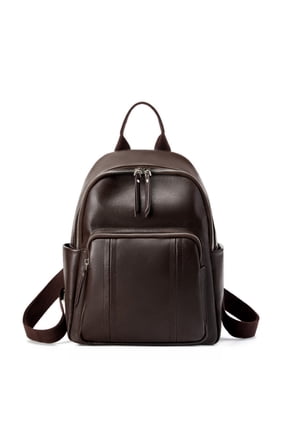 Genuine Cowhide Women Backpack, Coffee Brown Oil Wax Leather Casual Travel Rucksack