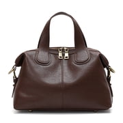 Genuine Leather Boston Bag, Women's Vintage Pillow Handbag Shoulder Crossbody Purse