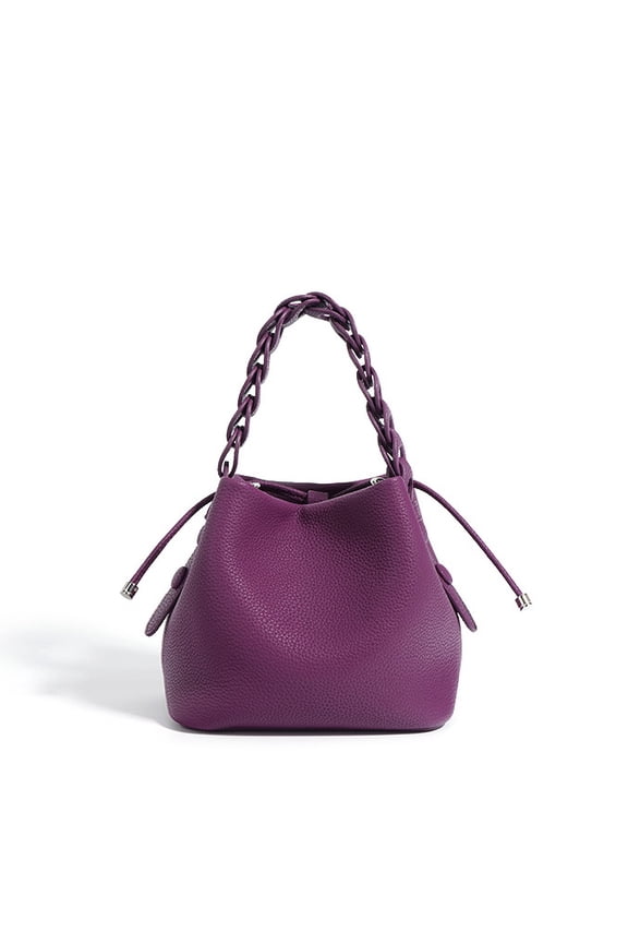 Genuine Cowhide Women Bucket Bag, Purple Leather Crossbody Shoulder Handbag