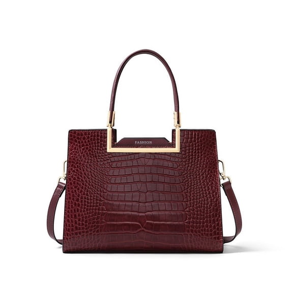 Genuine Cowhide Women Crocodile Print Tote Handbag, Structured Shoulder Crossbody Purse