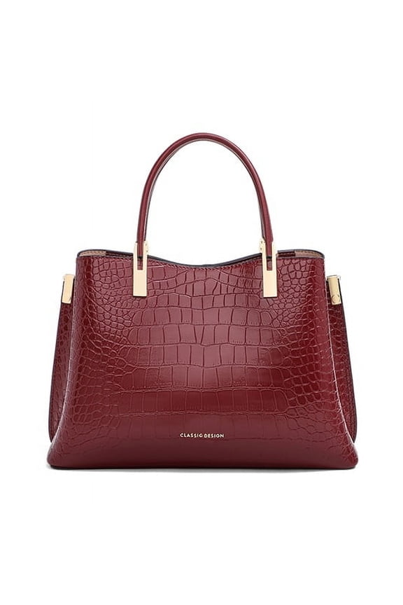 Genuine Cowhide Women Crocodile Print Tote Handbag, Structured Shoulder Crossbody Purse