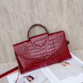 thumbnail image 1 of Genuine Cowhide Women Crossbody Bag, Glossy Crocodile Embossed Metal-Ring Top-Handle Purse, 1 of 9