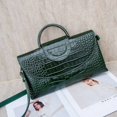 thumbnail image 1 of Genuine Cowhide Women Crossbody Bag, Glossy Crocodile Embossed Metal-Ring Top-Handle Purse, 1 of 5