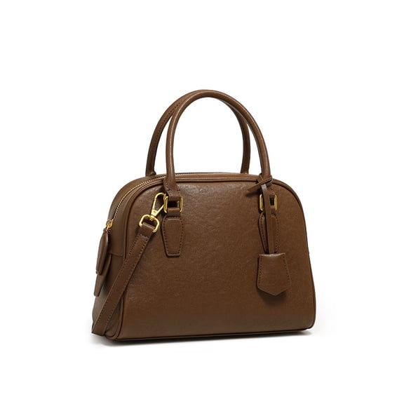 Genuine Cowhide Women Handbag, Brown Waxed Leather Mini Boston Shell Crossbody Bag