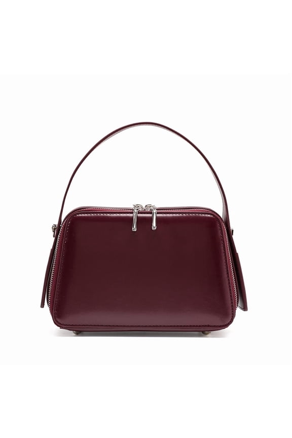 Genuine Leather Box Bag, Women's Glossy Handbag Shoulder Crossbody Purse
