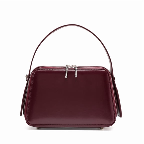 Genuine Leather Box Bag, Women's Glossy Handbag Shoulder Crossbody Purse