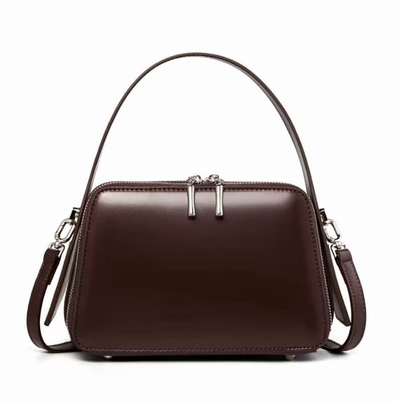 Genuine Leather Box Bag, Women's Glossy Handbag Shoulder Crossbody Purse