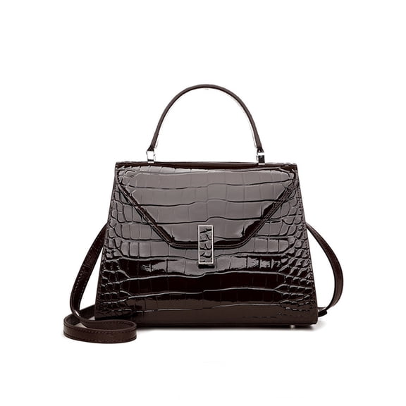 Genuine Cowhide Women Handbag, Glossy Crocodile Embossed Top-Handle Crossbody Purse