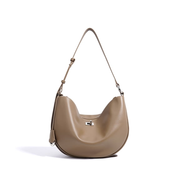 Genuine Cowhide Women Hobo Bag, Adjustable Shoulder Purse, Crescent Underarm Bag for Work