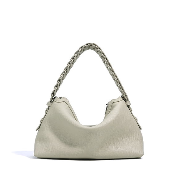 Genuine Cowhide Women Hobo Bag, Pearl Grey Leather Crossbody Shoulder Handbag