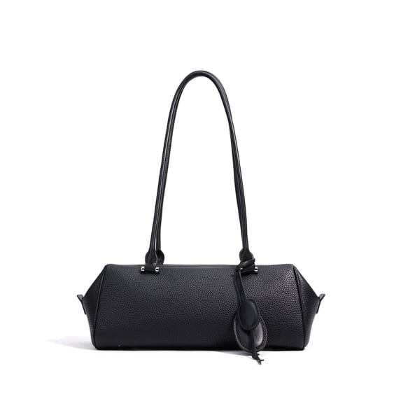 Genuine Cowhide Women Shoulder Bag, White Leather Underarm Bag, Barrel Style Tote