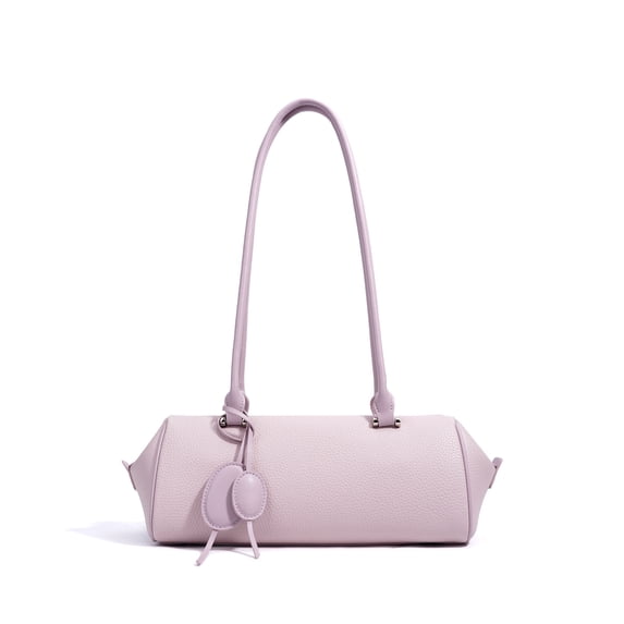 Genuine Cowhide Women Shoulder Bag, White Leather Underarm Bag, Barrel Style Tote