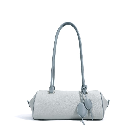 Genuine Cowhide Women Shoulder Bag, White Leather Underarm Bag, Barrel Style Tote