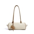 thumbnail image 1 of Genuine Cowhide Women Shoulder Bag, White Leather Underarm Bag, Barrel Style Tote, 1 of 11
