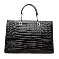thumbnail image 1 of Genuine Cowhide Women Tote Bag, Glossy Crocodile Embossed Metal-Ring Top-Handle Crossbody Purse, 1 of 6