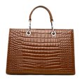 thumbnail image 1 of Genuine Cowhide Women Tote Bag, Glossy Crocodile Embossed Metal-Ring Top-Handle Crossbody Purse, 1 of 10