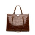 thumbnail image 1 of Genuine Cowhide Women Tote Bag, Glossy Crocodile Embossed Shoulder Purse for Work, 1 of 9