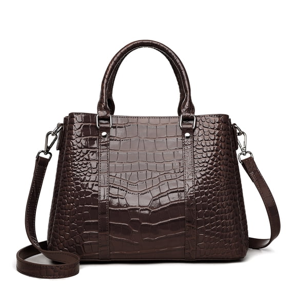 Genuine Cowhide Women Tote Bag, Glossy Crocodile Embossed Top-Handle Crossbody Purse for Work