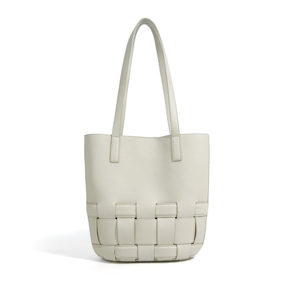 Genuine Cowhide Women Tote Bag, Woven Bucket Shoulder Bag, Removable Inner Pouch