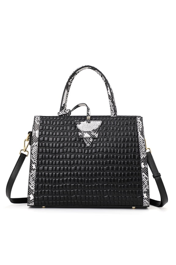 Genuine Cowhide Women's Crocodile Pattern Square Commute Tote Handbag with Snake Pattern Storage Bag