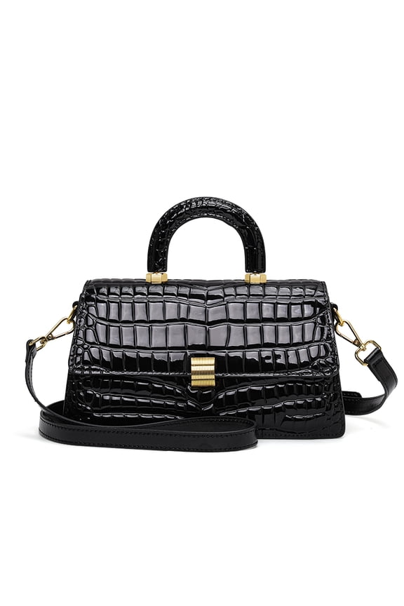Genuine Cowhide Women's Handbag Detachable Shoulder Strap Crocodile Pattern Trapezoid Flap Pillow Bag