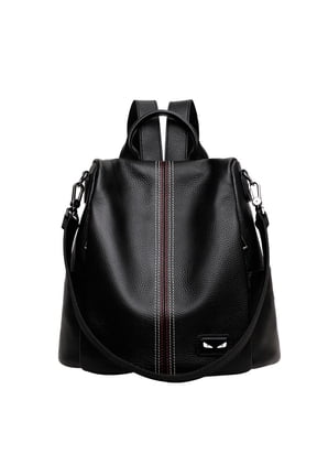 Genuine Cowhide Women's Vertical Striped Litchi Grain Large Capacity Backpack