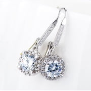 Genuine Crystal Halo Leverback in Rhodium