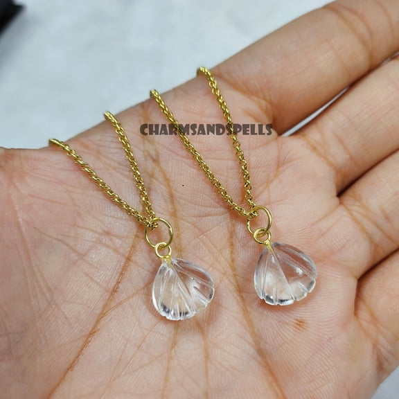 Genuine Crystal Necklace, Sea Shell Carved Necklace, Handmade Necklace, Gemstone Minimalist Charm Pendant Necklace, Christmas Gift, Gifts