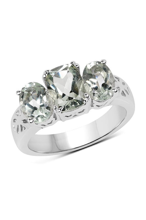 Genuine Cushion Prasiolite (Green Amethyst) Ring in Sterling Silver - Size 6.00
