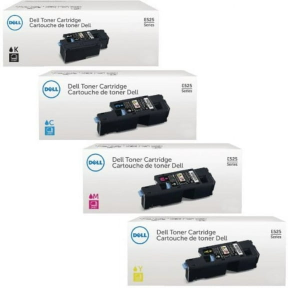 Genuine Dell E525W Toner Set For Dell E525W Color Laser All-in-One Multifunction Wireless and Cloud Ready Printer, 4 Pack