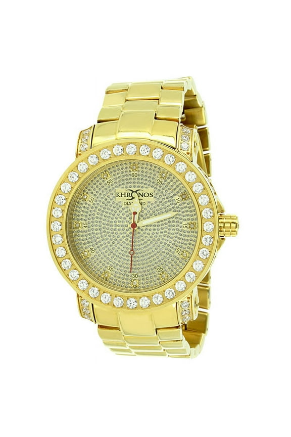 Genuine Diamond Dial Solid Stainless Steel Yellow Gold Finish Iced Out Bezel Khronos Jo Rodeo Jojino Jojo Watch