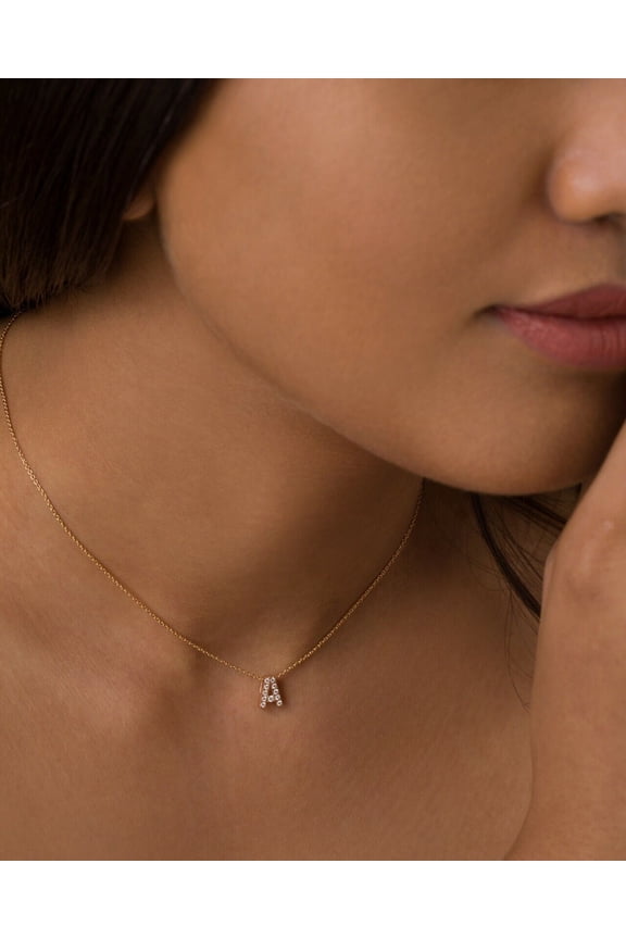 Genuine Diamond Initial A Slider Pendant 14k Solid Gold Name Initial Charm Gift.
