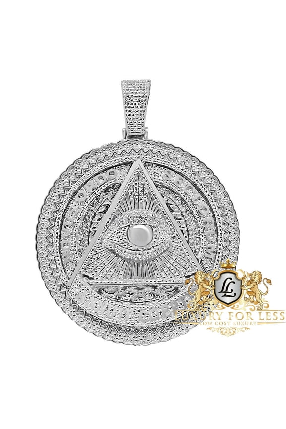 Genuine Diamond Masonic Annuit ceoptis Eye of Providence Illuminati Pendent Charm/10K White Gold Finish