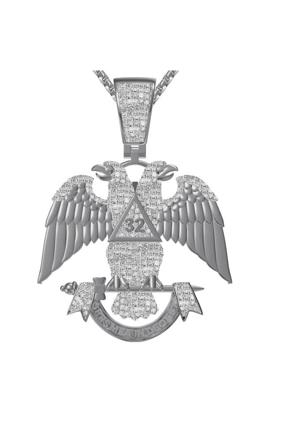 Genuine Diamond Scottish Rite 32nd Degree Master Freemasons Eagle Over White Gold Charm Pendent