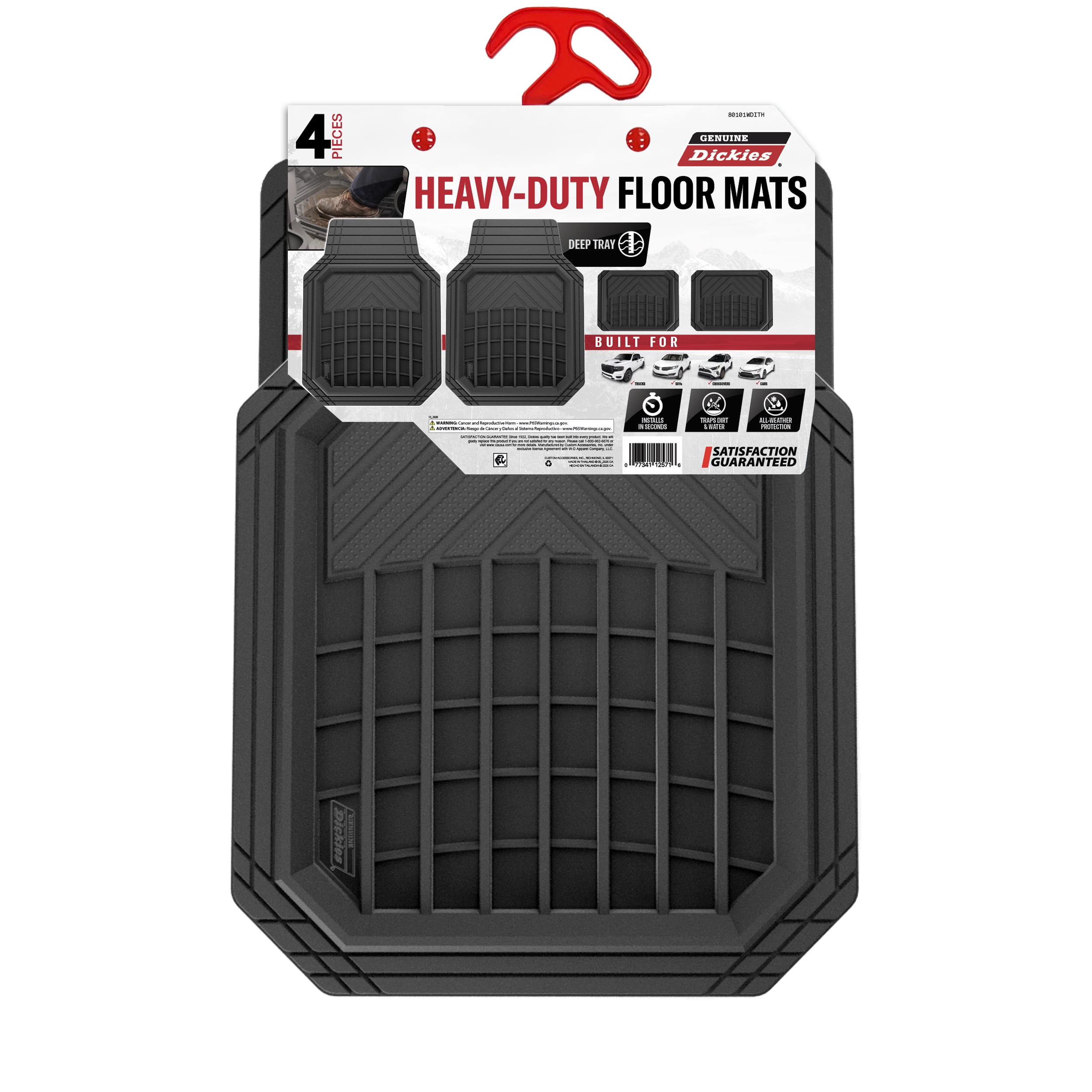 Genuine Dickies 4-Piece Deep Tray Rubber Floor Mat Set Black, 80101WDI
