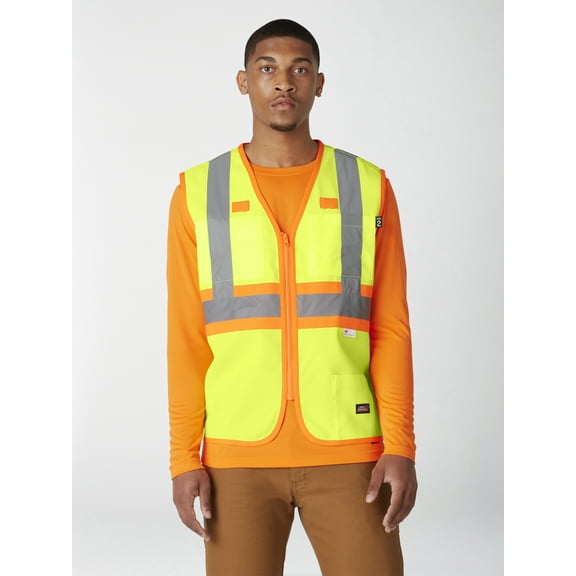 Genuine Dickies Hi-Vis Synthetic Work Vest, 3M Scotchlite Reflective Taping, ANSI Class 2