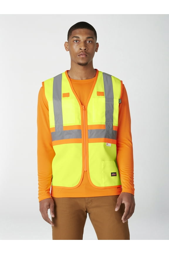 Hi-Vis Synthetic Work Vest, 3M Scotchlite Reflective Taping, ANSI Class 2