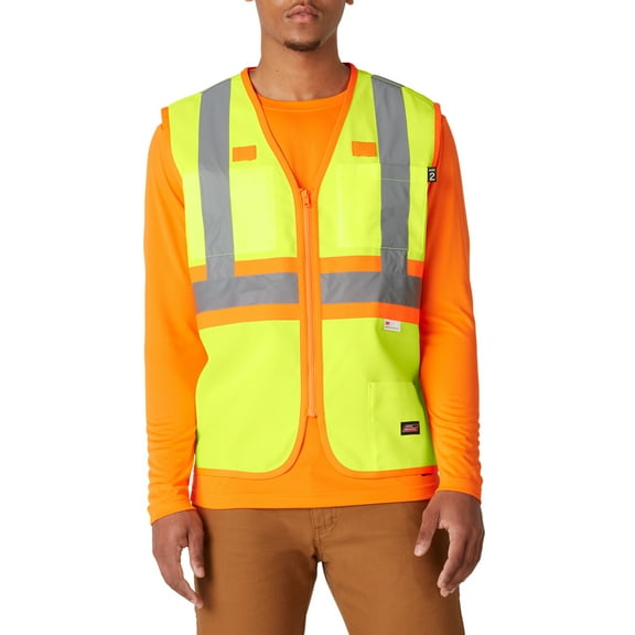 Genuine Dickies Hi-Vis Synthetic Work Vest, 3M Scotchlite Reflective Taping, ANSI Class 2